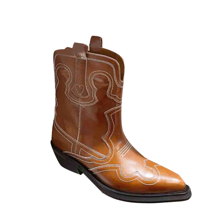 VAMMI Leather Western Cowboy Ankle Boots