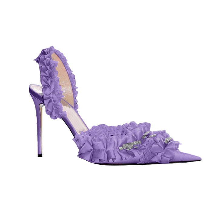 VEFTI Diamante Ruffled High Heel Sandals