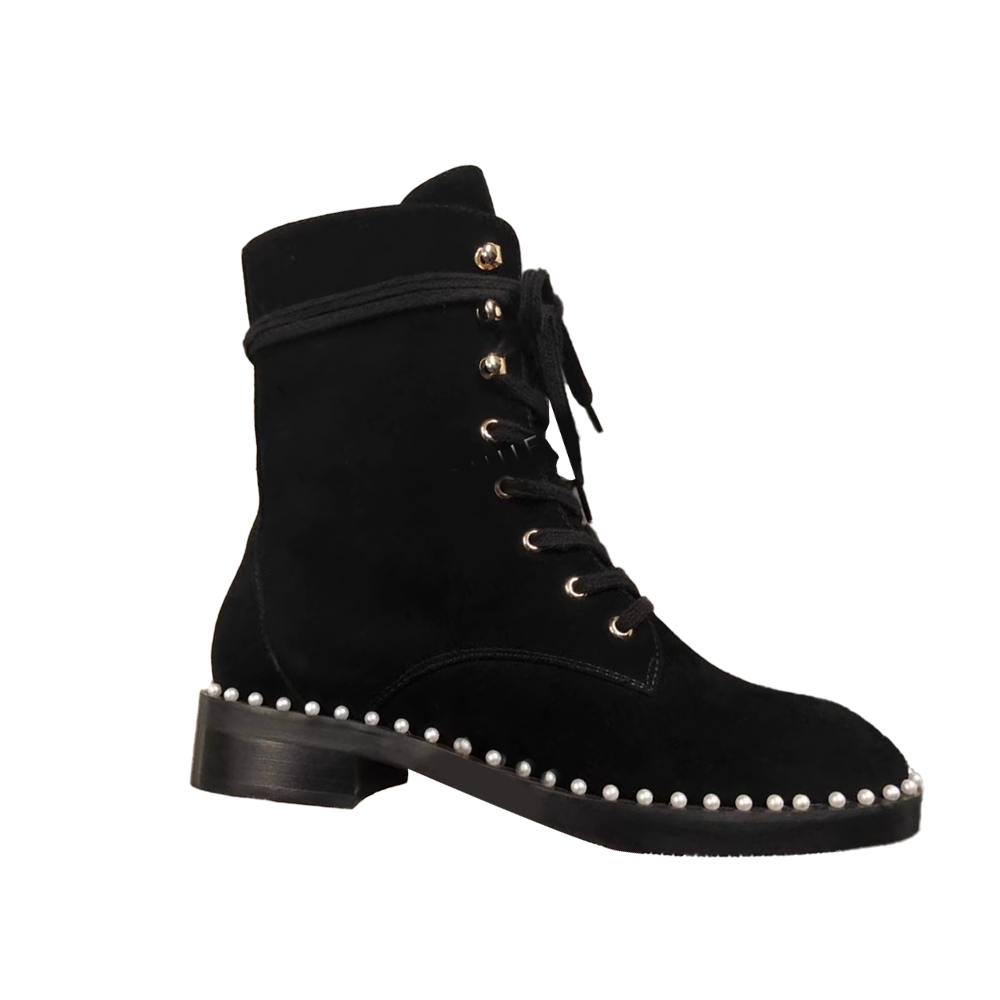 VISOT Lace Up Suede Biker Ankle Boots
