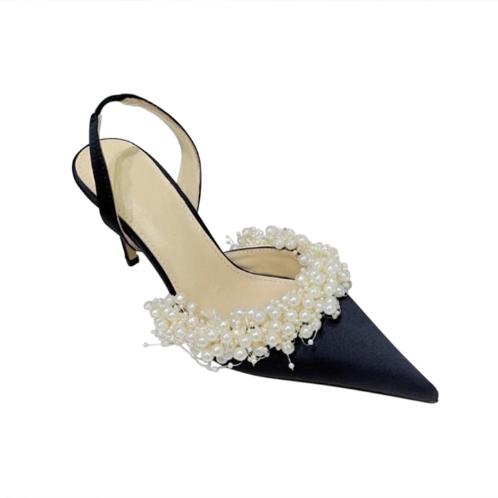 VOTRA Pearl Embellished High Heel Sandals