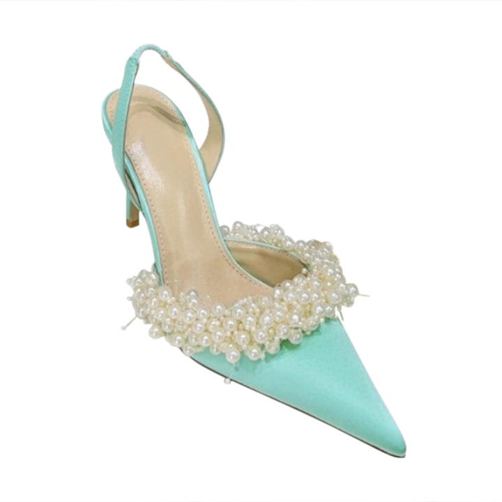 VOTRA Pearl Embellished High Heel Sandals