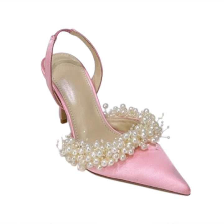 VOTRA Pearl Embellished High Heel Sandals