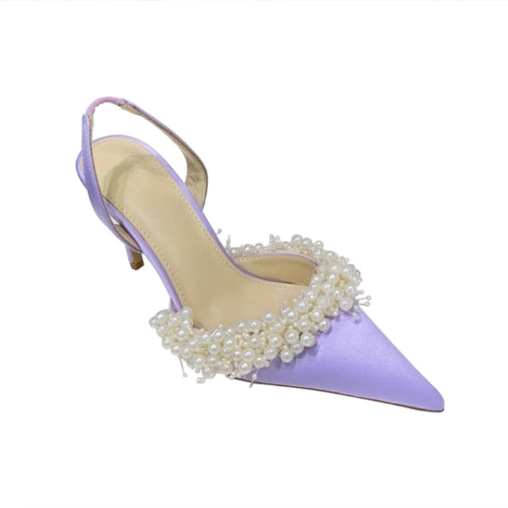 VOTRA Pearl Embellished High Heel Sandals