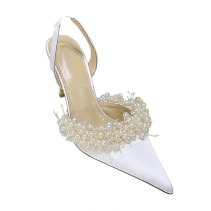 VOTRA Pearl Embellished High Heel Sandals