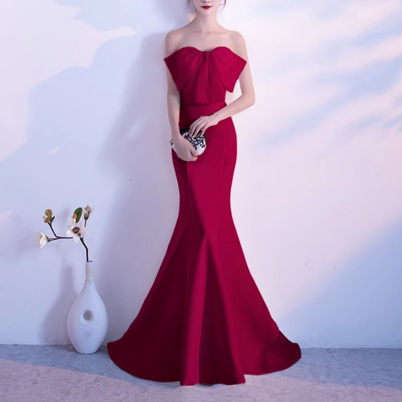 princess polly baby blue dress Burgundy VUDFI Bow Tube Evening Dress Gown