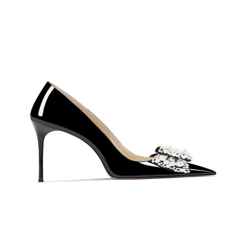 VUNOA Pearl Bow Mid Heel Pumps - 6cm