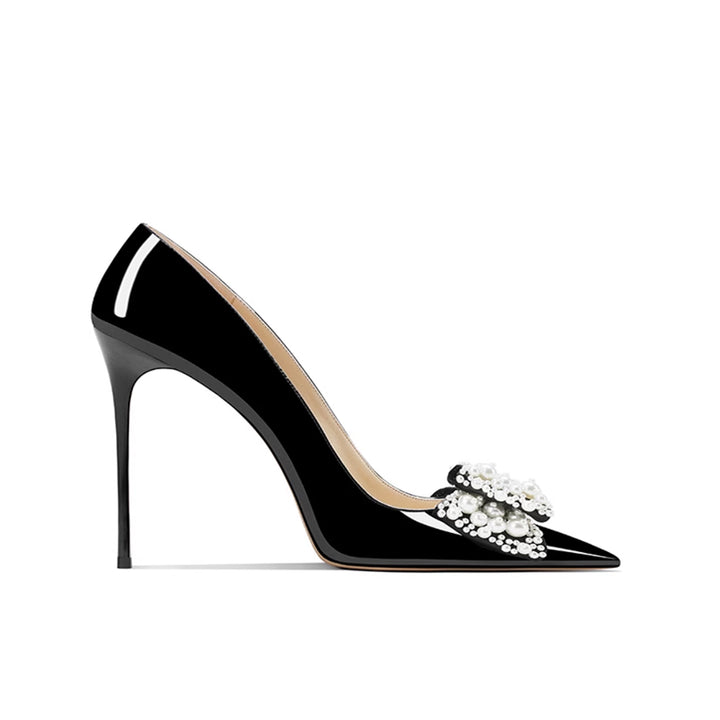 VUNOA Pearl Bow Mid Heel Pumps - 8cm