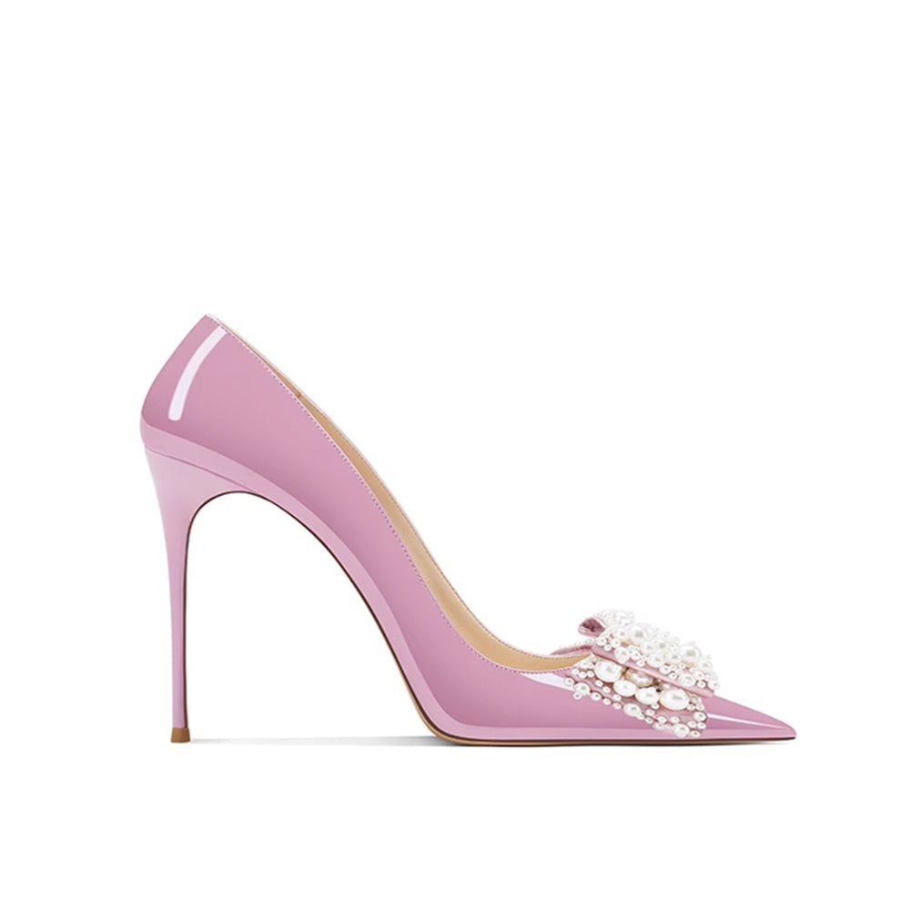 VUNOA Pearl Bow Mid Heel Pumps - 8cm