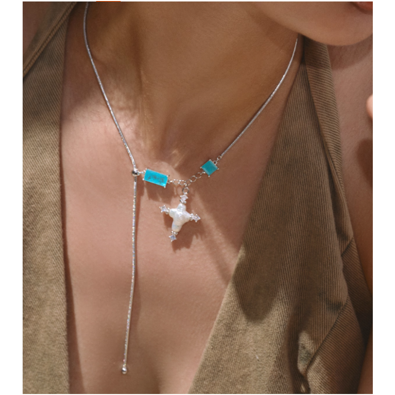XAVRU Pearl Cross Necklace