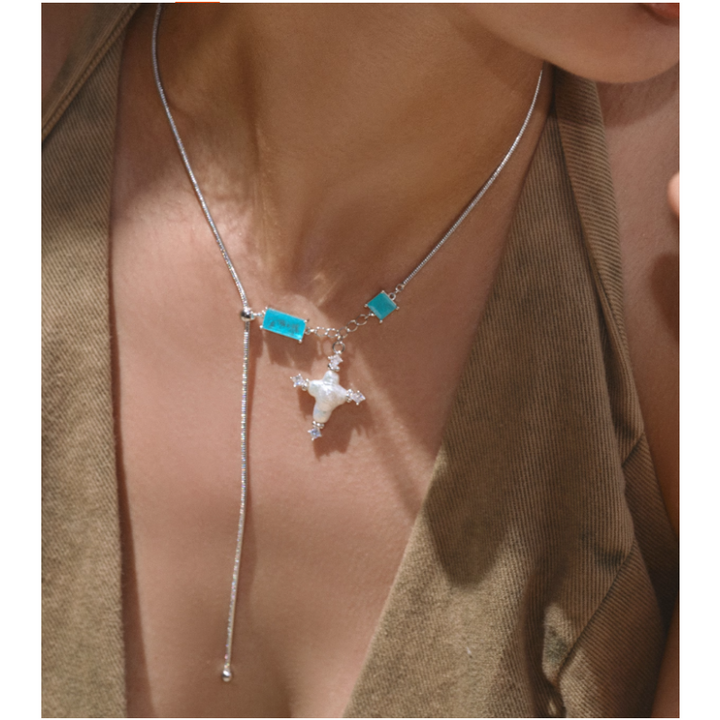 XAVRU Pearl Cross Necklace