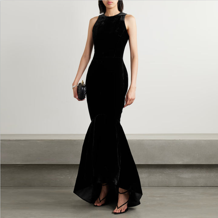 XUIVE Ruffled Hem Evening Dress Gown