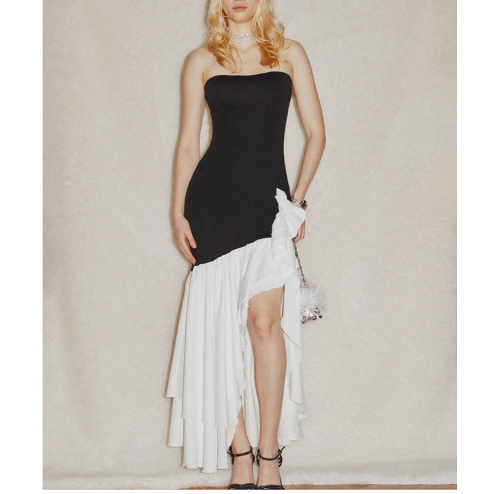 ZEINU Bi-Color Tube Evening Dress Gown
