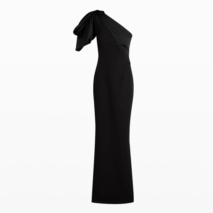 DERUL Bow Asymmetric Shoulder Evening Dress Gown