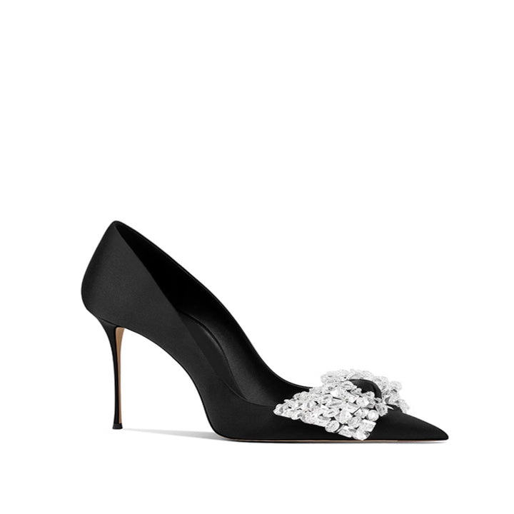 DUSRI Diamante Bow Mid Heel Pumps - 6cm