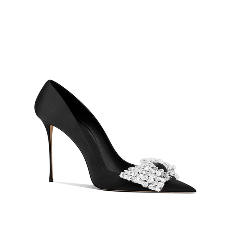 DUSRI Diamante Bow Mid Heel Pumps - 8cm