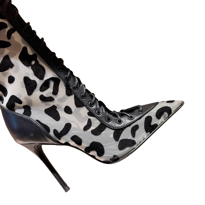FCITU Printed Lace Up High Heel Ankle Boots