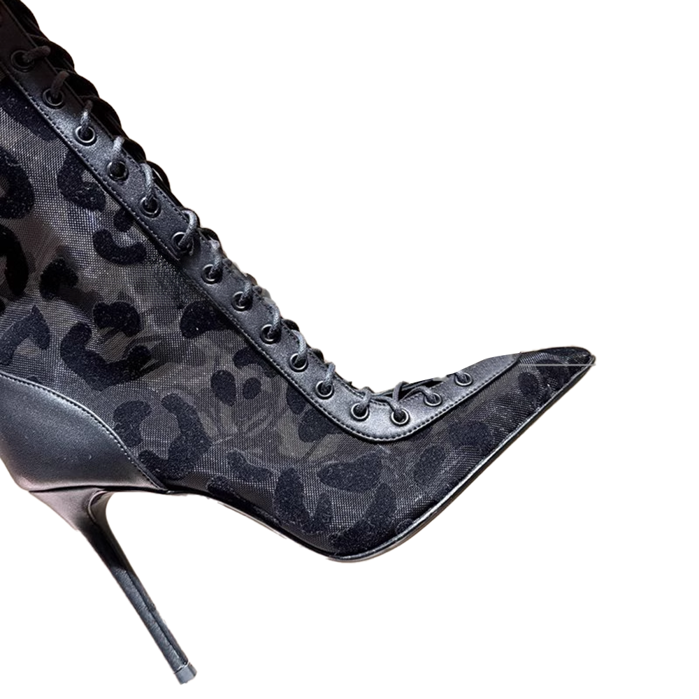 FCITU Printed Lace Up High Heel Ankle Boots