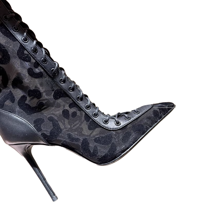 FCITU Printed Lace Up High Heel Ankle Boots