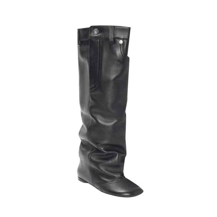 FEVIU Wedged Heel Leather Ankle Boots