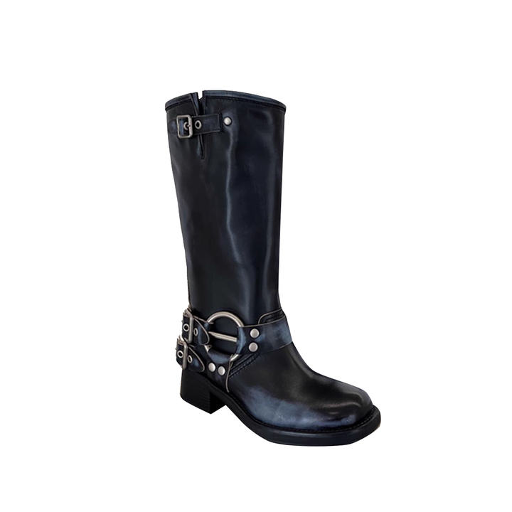 HAUGA Buckled Leather Knee High Boots