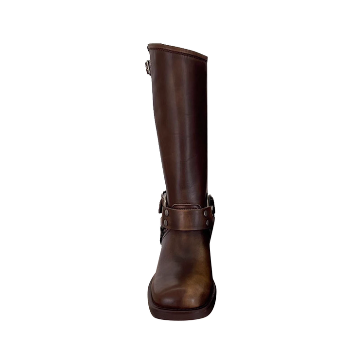 HAUGA Buckled Leather Knee High Boots