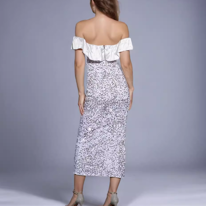 HETOC Ruffled Off-Shoulder Evening Dress Gown