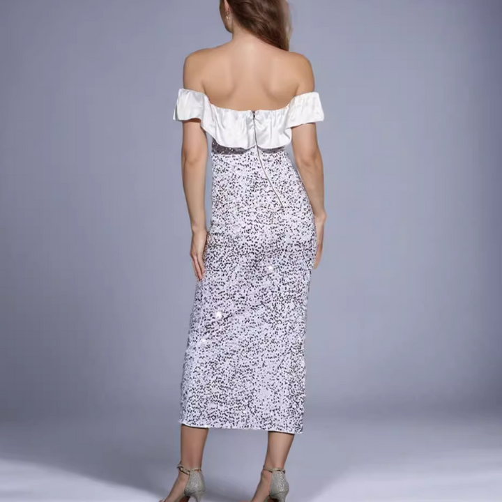 HETOC Ruffled Off-Shoulder Evening Dress Gown
