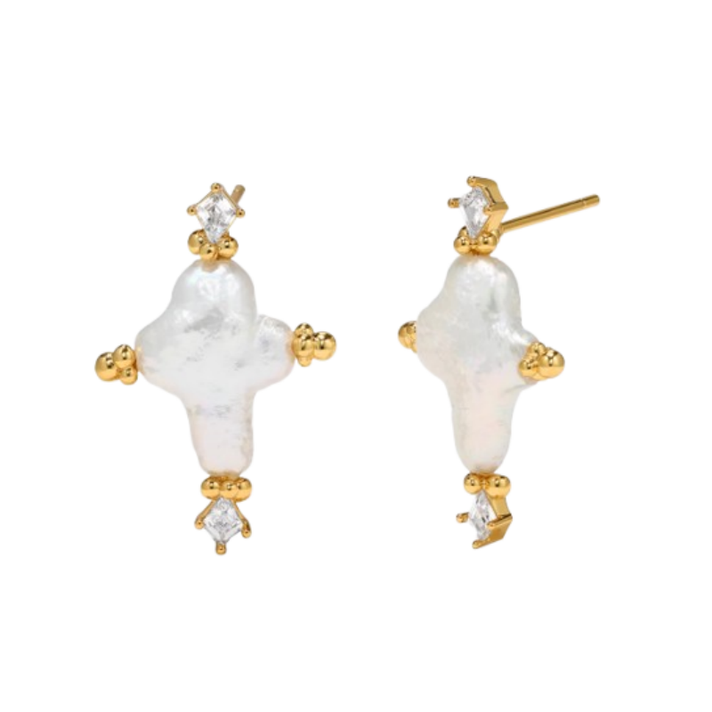 HEVKA Pearl Cross Earrings - Pair