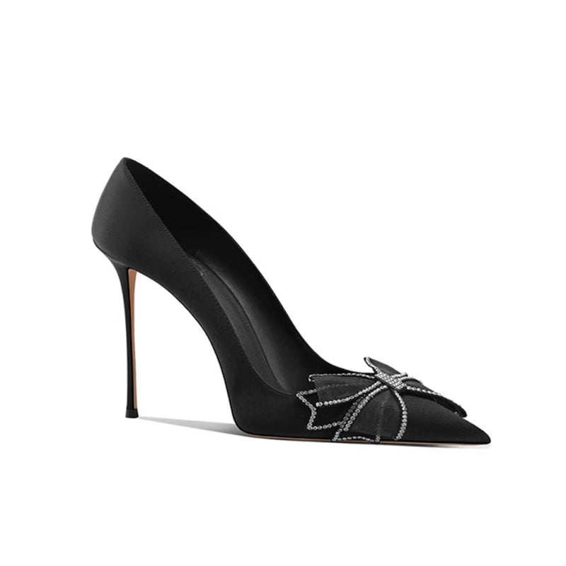 HIVEA Diamante Bow Mid Heel Pumps - 8cm