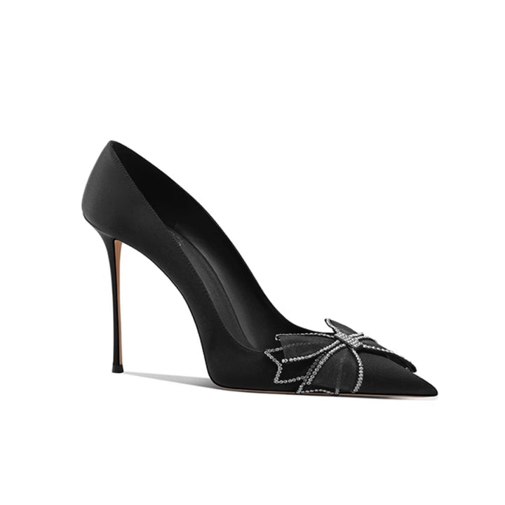 HIVEA Diamante Bow Mid Heel Pumps - 8cm