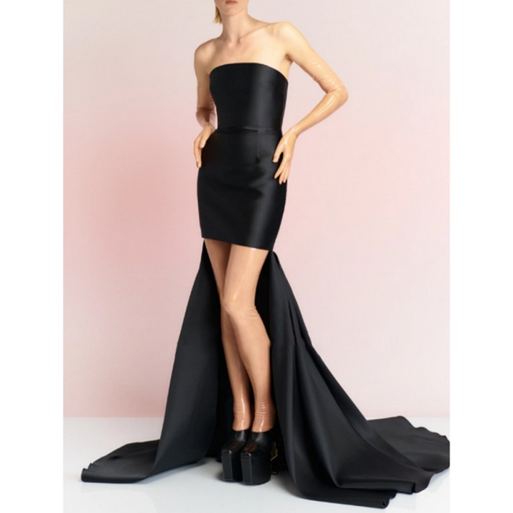 JINAE Ruffled Hem Tube Evening Dress Gown