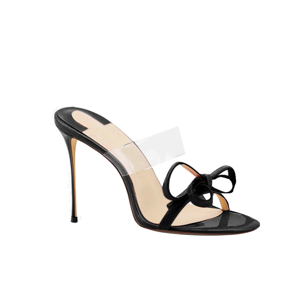 JODIY Bow PVC Mules Sandals - 8cm