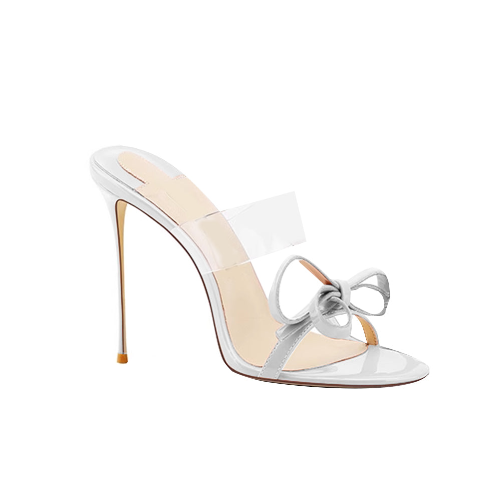 JODIY Bow PVC Mules Sandals - 10cm