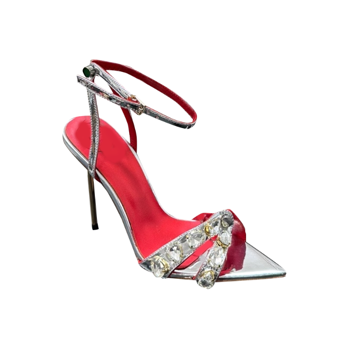 JOHIV Diamante Ankle Strap High Heel Sandals