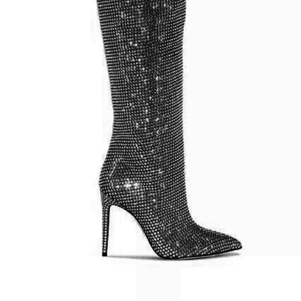 JUIHE Diamante Stiletto Heel Over The Knee Boots - 11.5cm