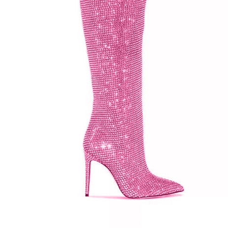 JUIHE Diamante Stiletto Heel Over The Knee Boots - 11.5cm