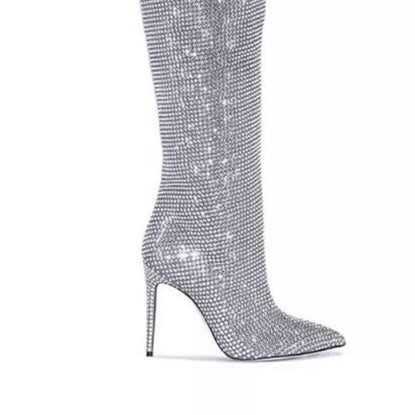 JUIHE Diamante Stiletto Heel Over The Knee Boots - 11.5cm