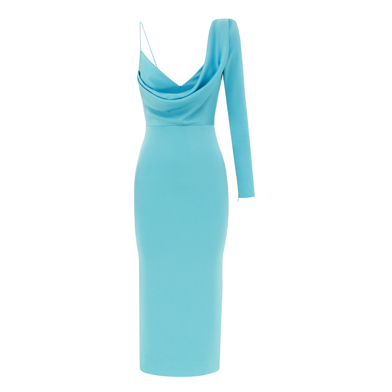 JURTA Asymmetric Sleeves Evening Dress Gown
