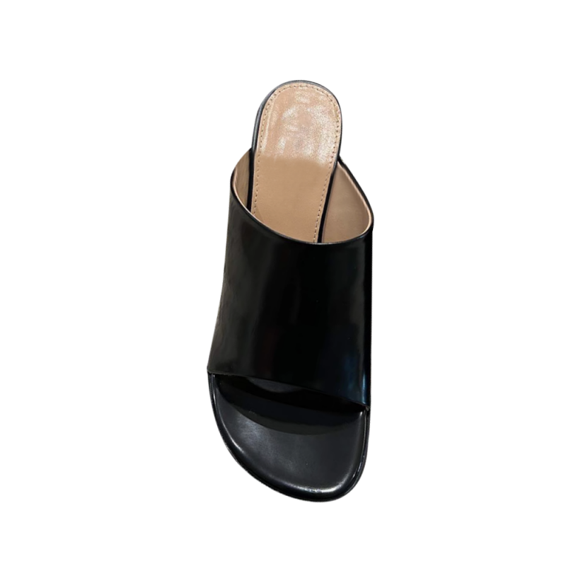 JUTIV Leather Block Heel Mules Sandals