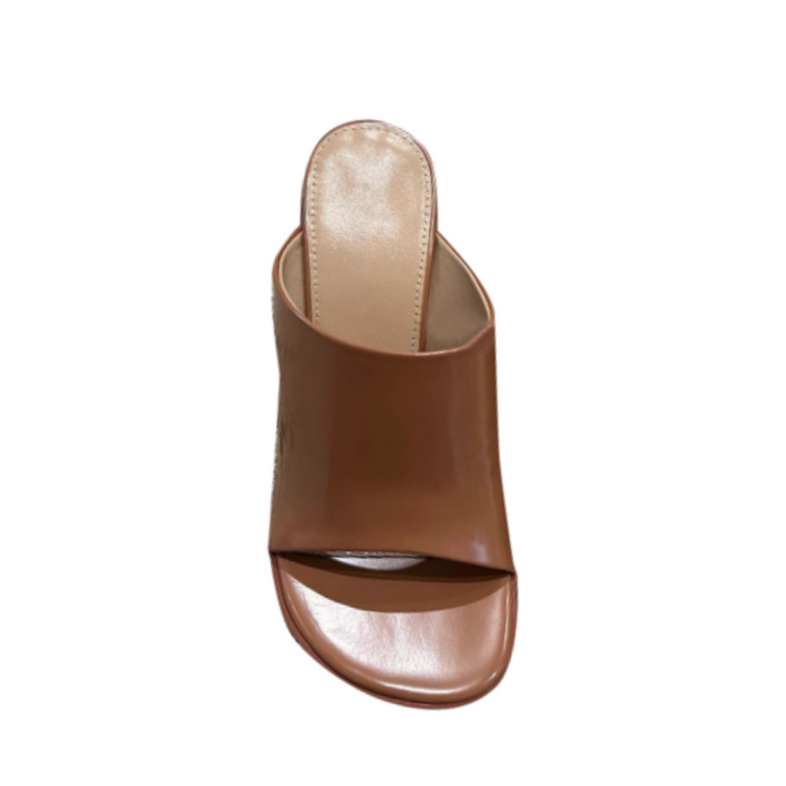 JUTIV Leather Block Heel Mules Sandals