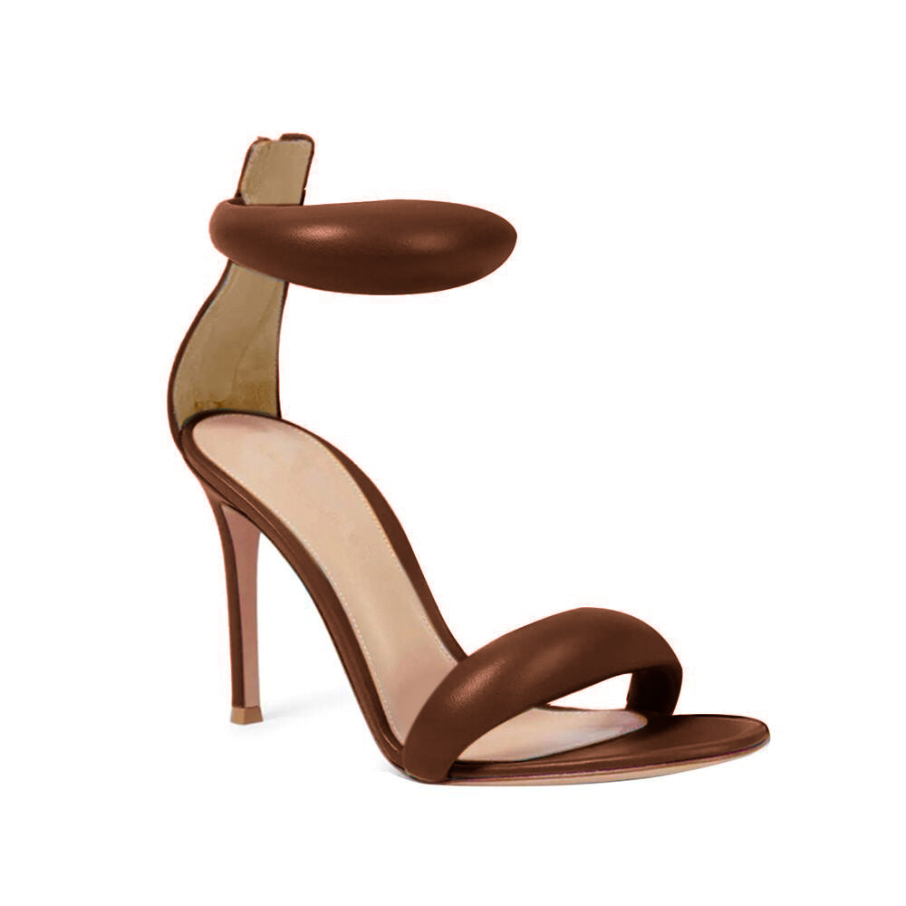 KAFIN Ankle Strap Leather Stiletto Mid Heel Sandals - 7.5cm