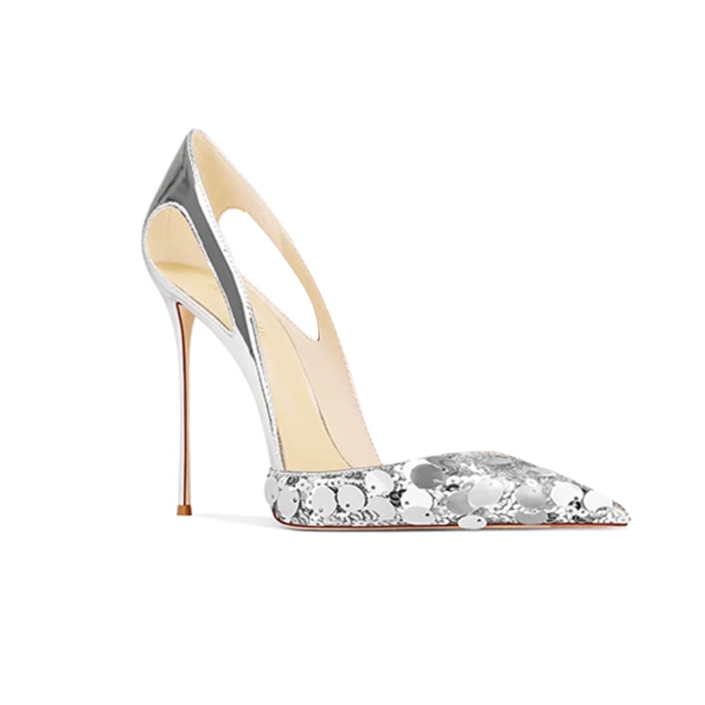 KEMJA Sequinned Cut Out Mid Heel Pumps - 8cm