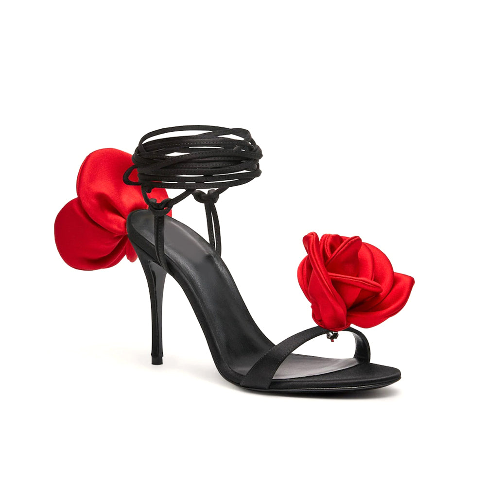 KICRU Flower Lace Up High Heel Sandals