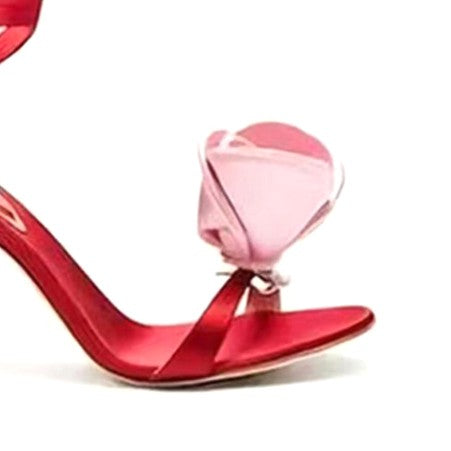KICRU Flower Lace Up High Heel Sandals