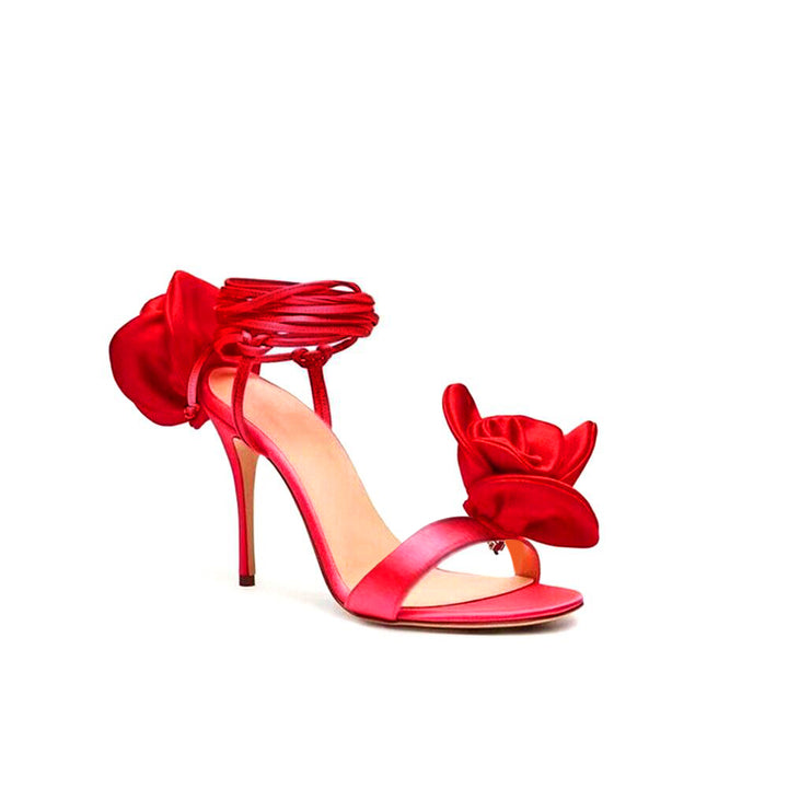 KICRU Flower Lace Up High Heel Sandals