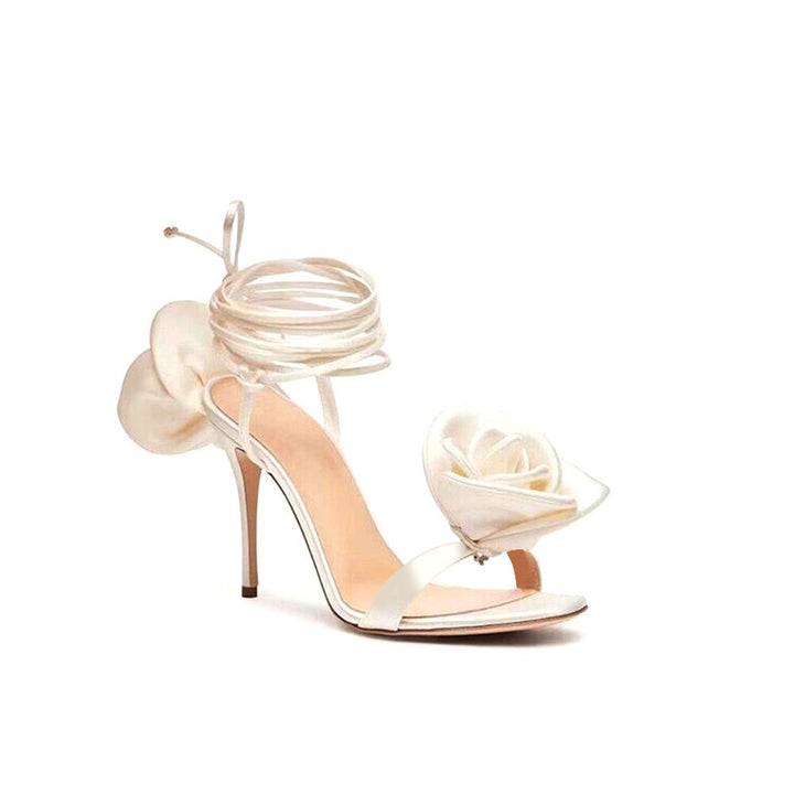 KICRU Flower Lace Up High Heel Sandals