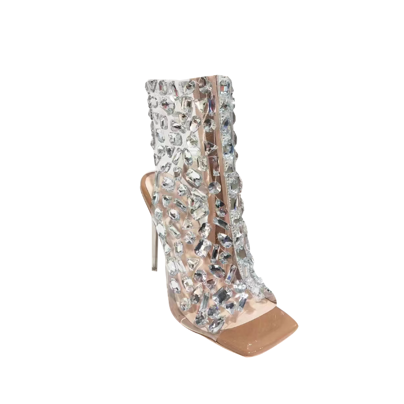 KUSRE Diamante High Heel Summer Boots
