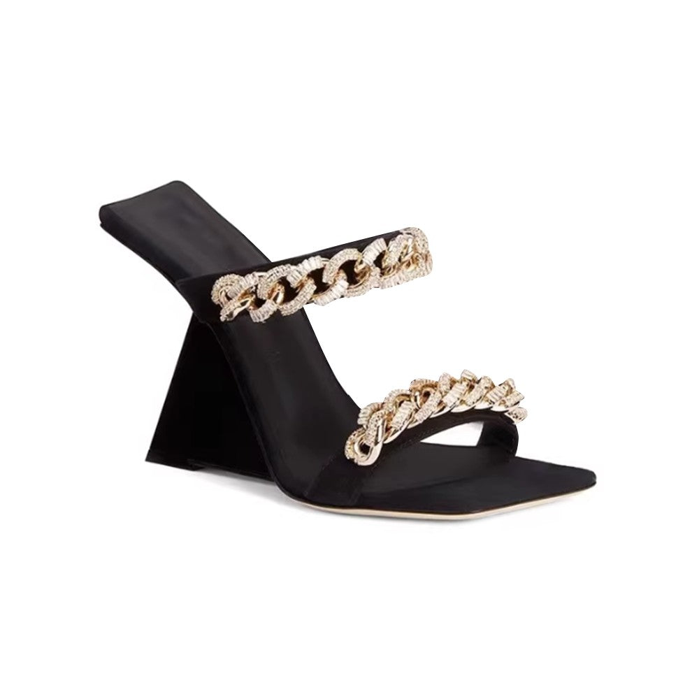 LARUN Diamante Chain Wedged Heel Mules Sandals
