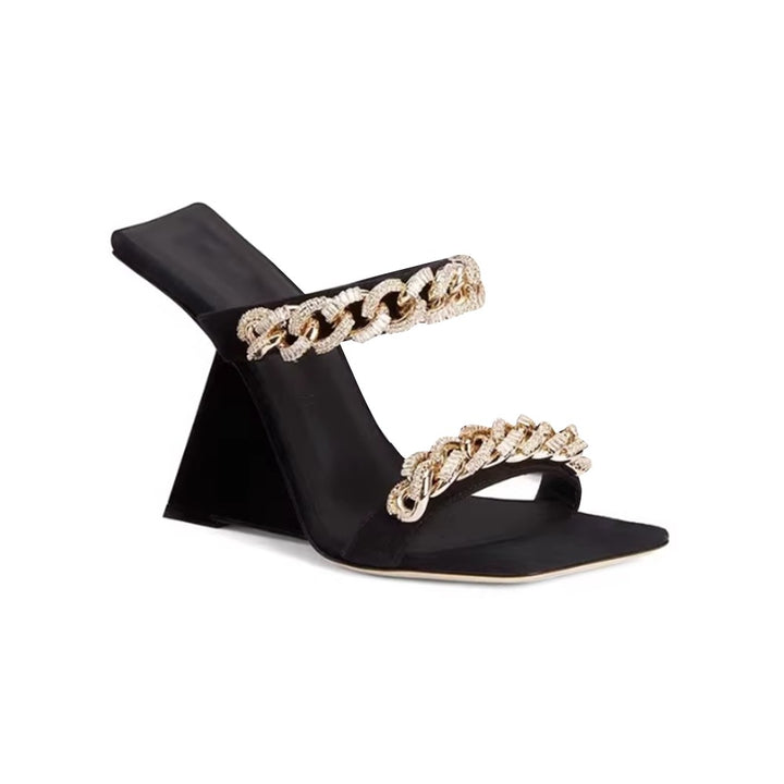 LARUN Diamante Chain Wedged Heel Mules Sandals