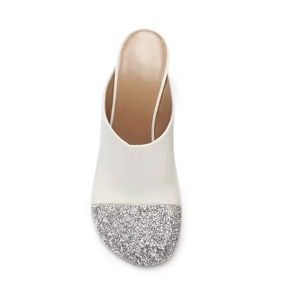 LEAID Diamante Sculptured Heel Mules Sandals